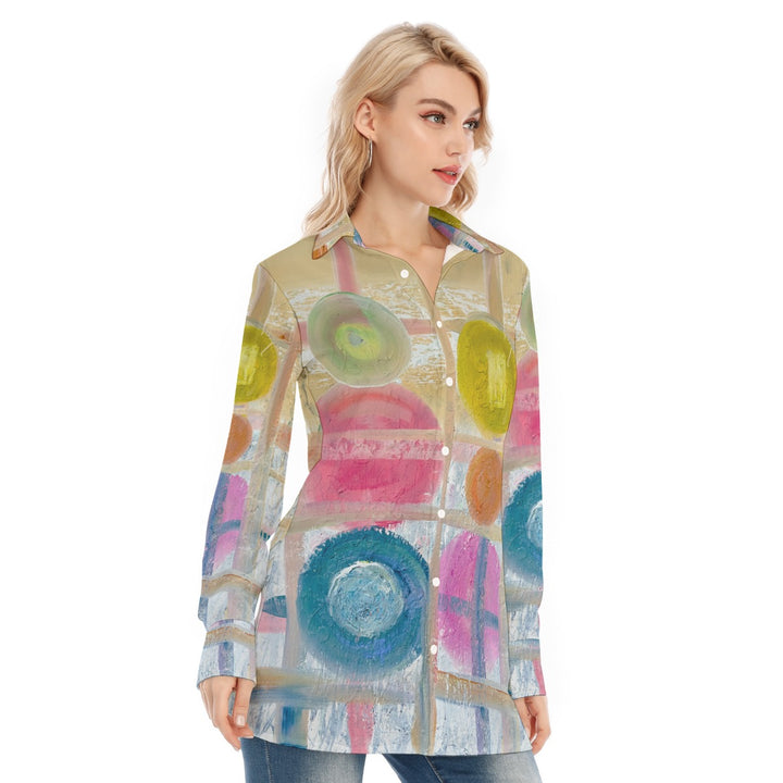 Women's Long Shirt  abstract Spring colors pattern
