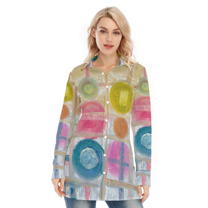 Women's Long Shirt  abstract Spring colors pattern