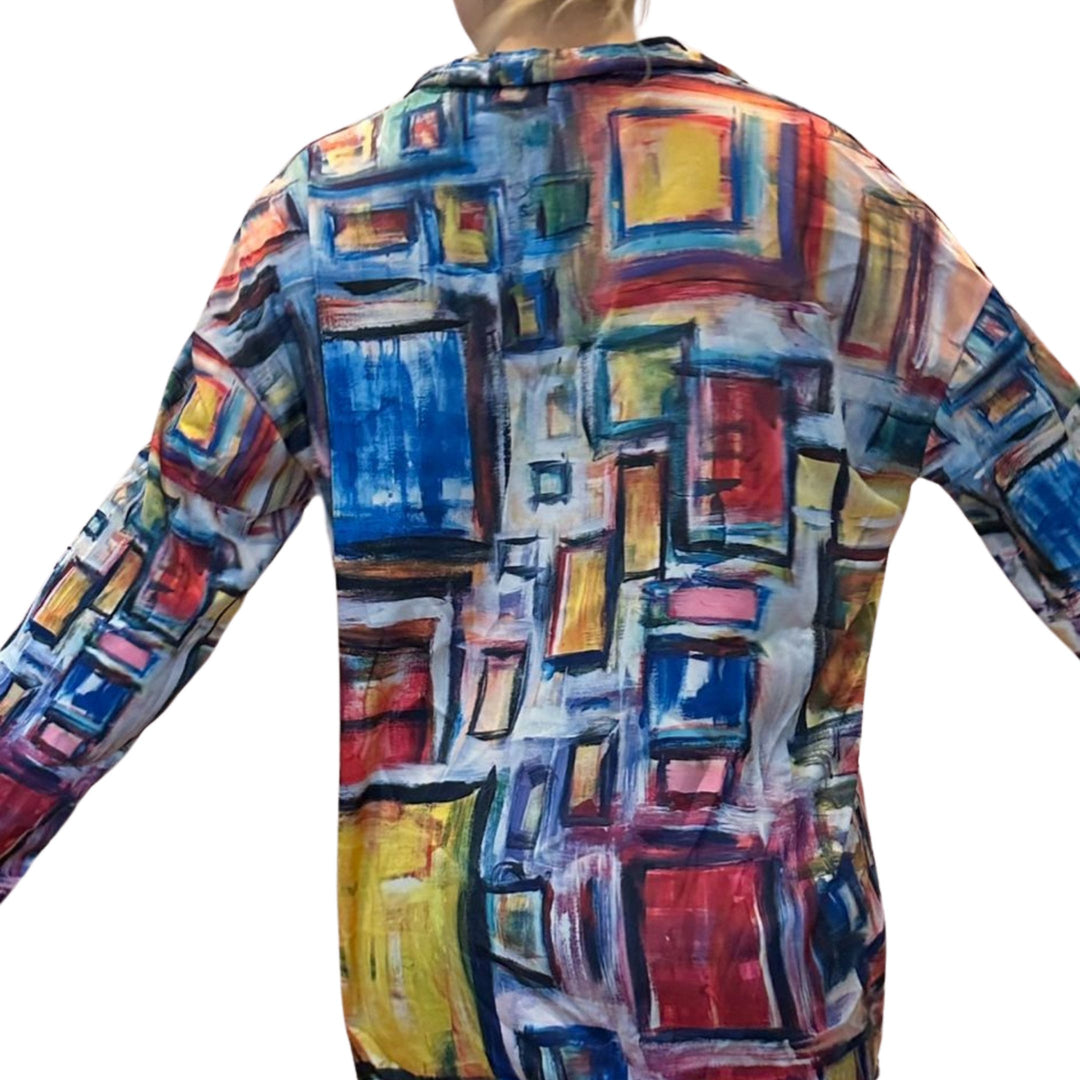 Women's Satin Shirt- "Shapes of Primary colors"