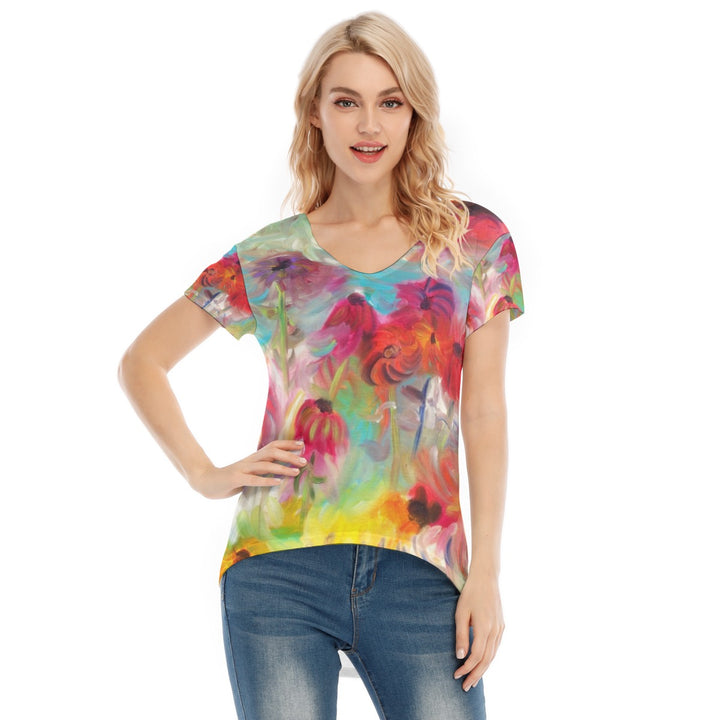 All-Over Print Women's V-neck Short Sleeve T-shirt
