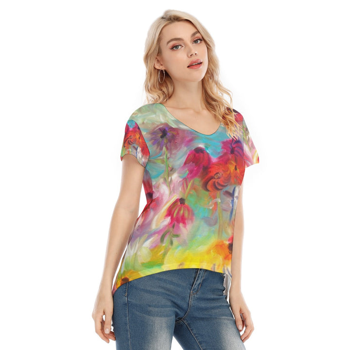 All-Over Print Women's V-neck Short Sleeve T-shirt