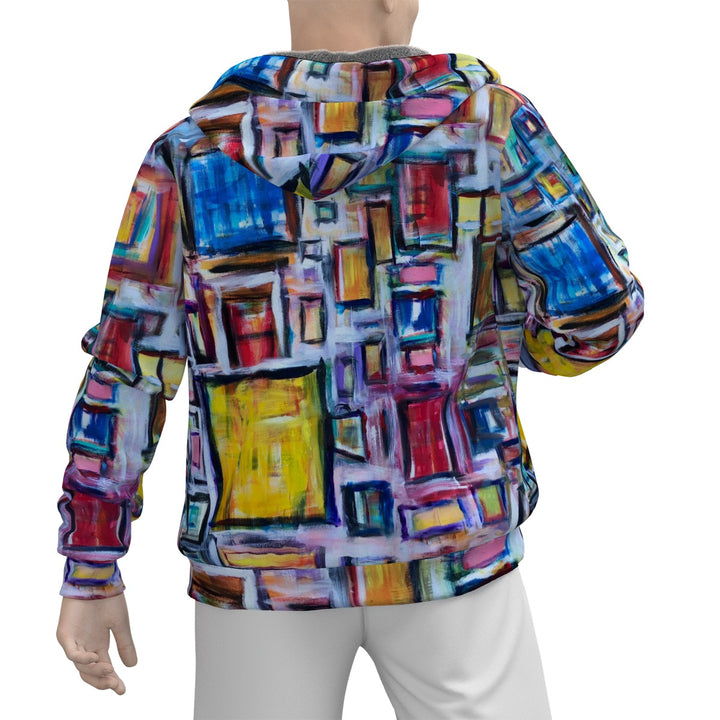 Women's Unisex Sherpa Fleece Zip Up Hoodie " Primary Cubes"