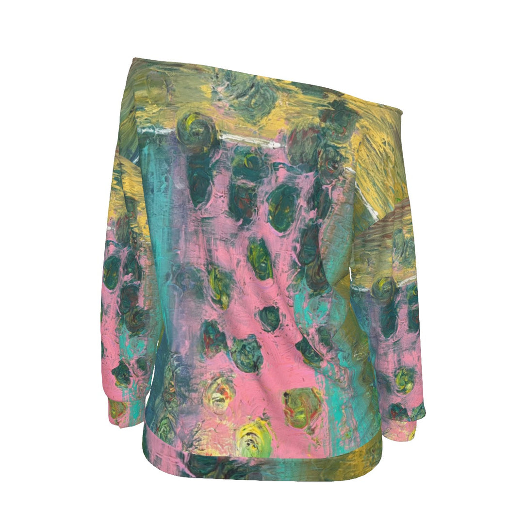 Women's Off-Shoulder Sweatshirt- Pink