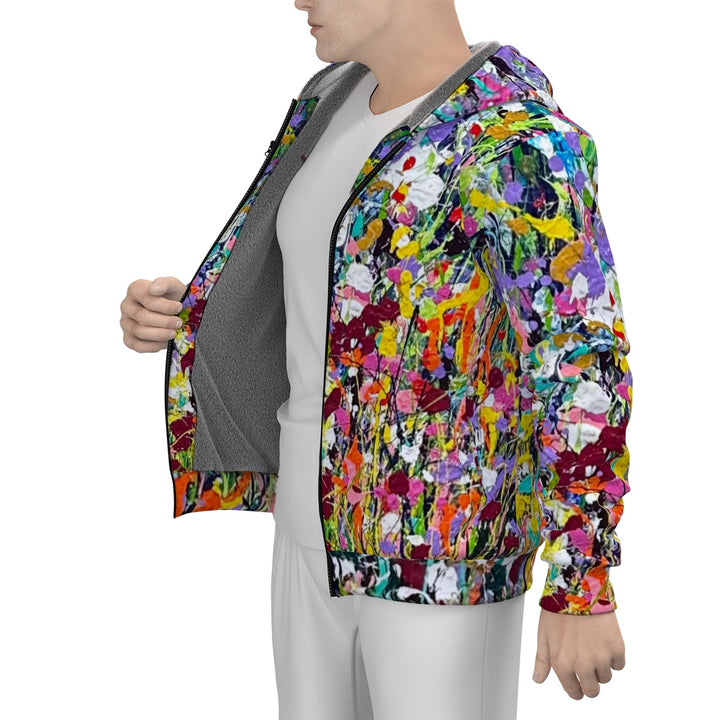 Women's (Unisex)Sherpa Fleece Zip Up Hoodie " Moon Garden"