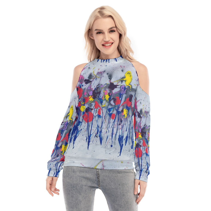 Women's Cold Shoulder Sweatirt- Blue