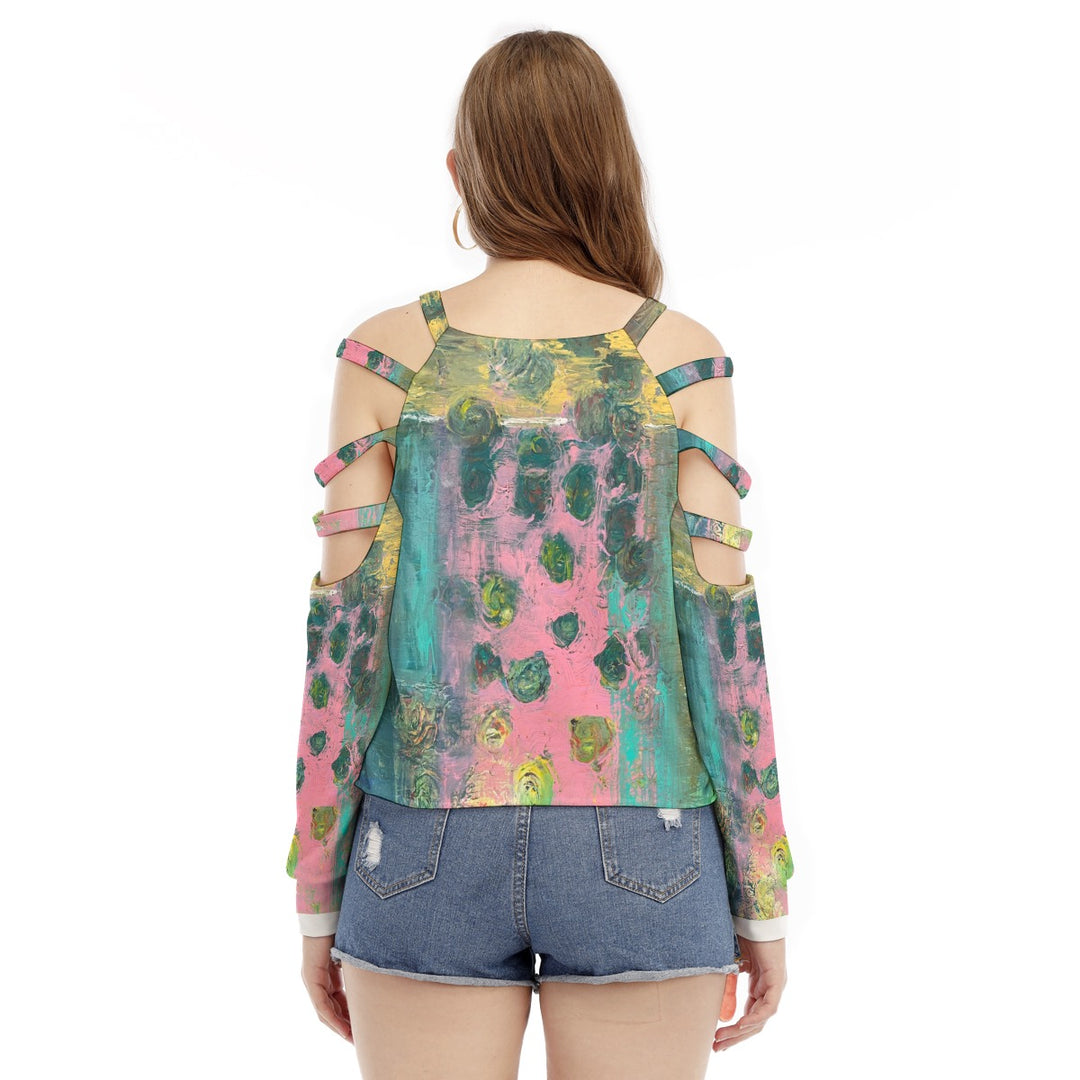 Women's Sweatshirt With Shoulder Hollow shoulder Strap- Pink