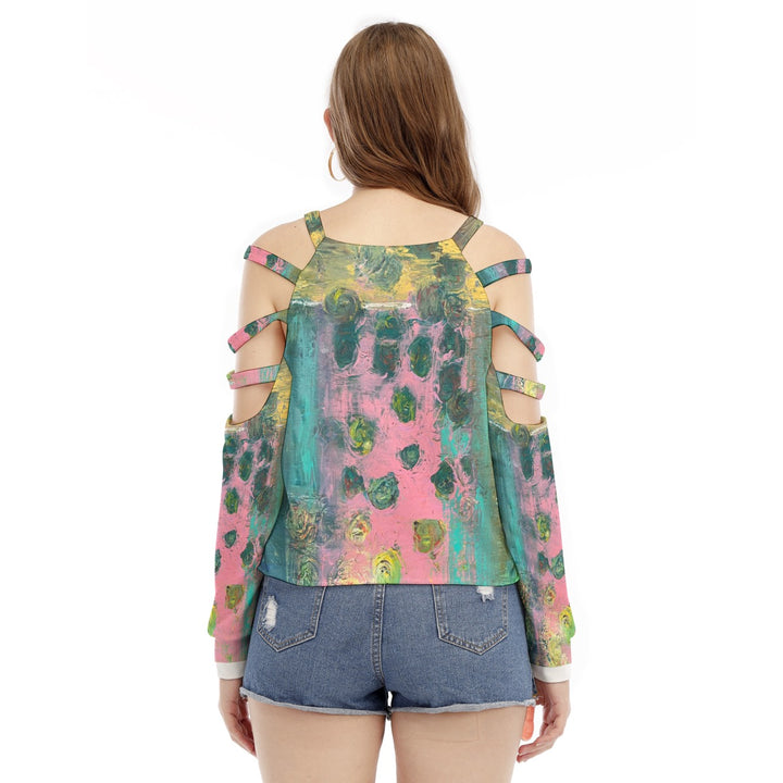 Women's Sweatshirt With Shoulder Hollow shoulder Strap- Pink