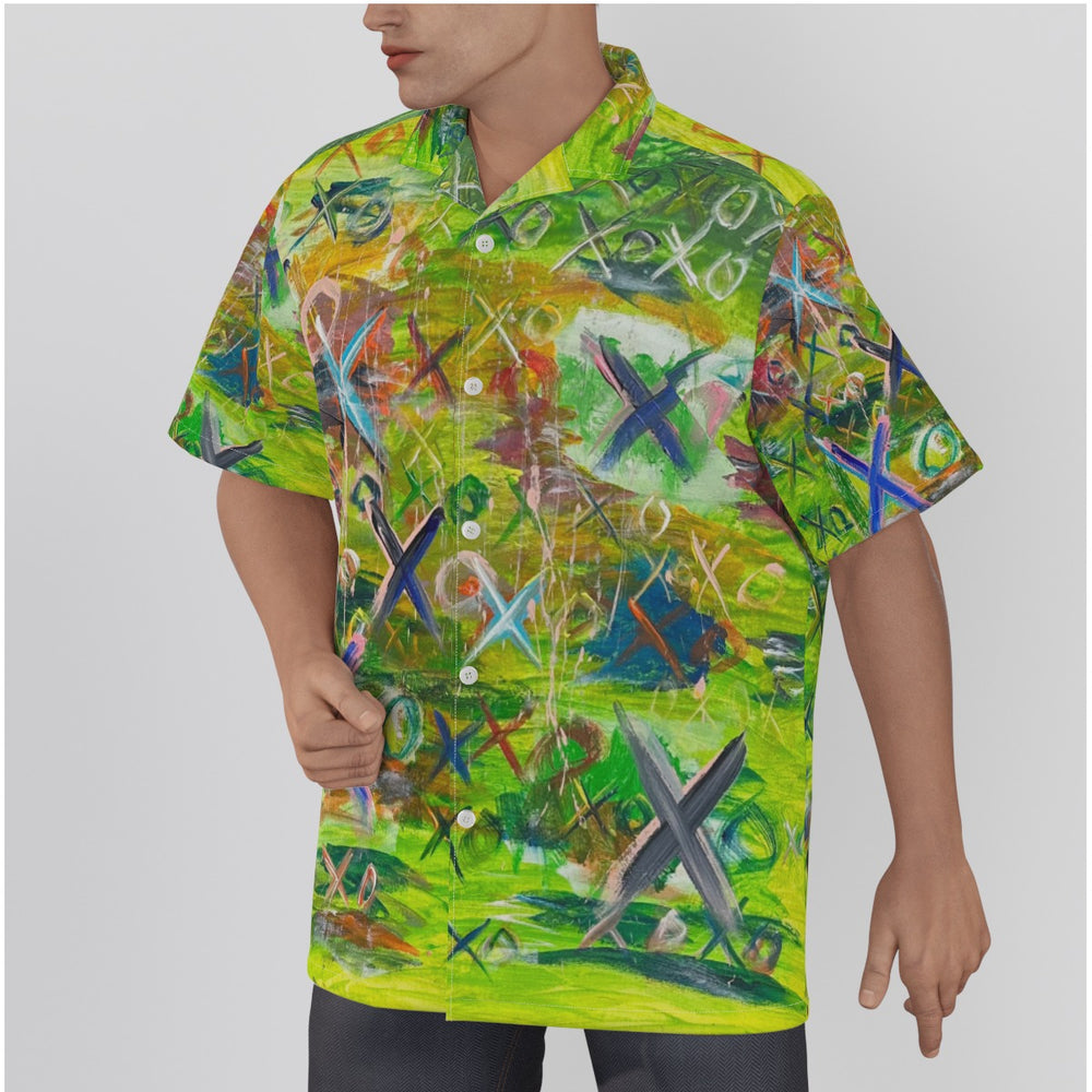 Men's Hawaiian Shirt With Button Closure- Yellow