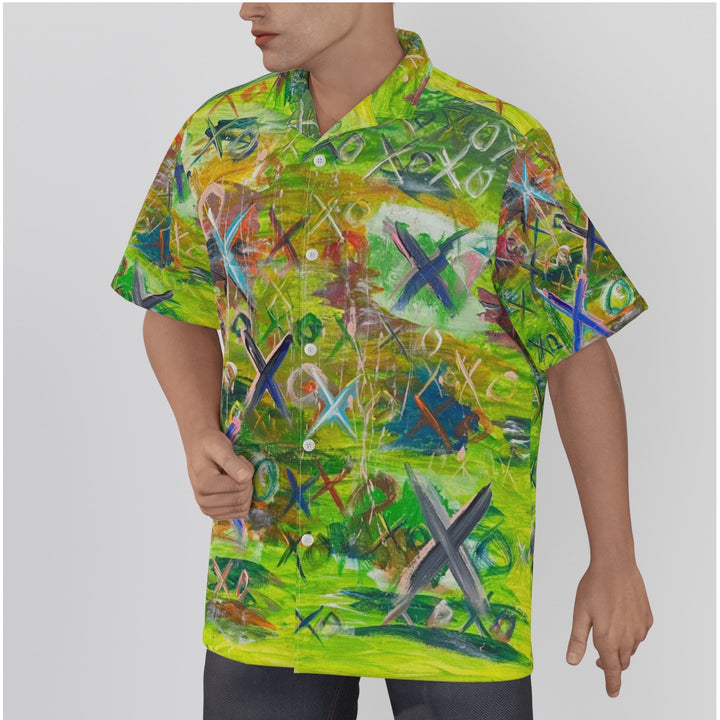 Men's Hawaiian Shirt With Button Closure- Yellow