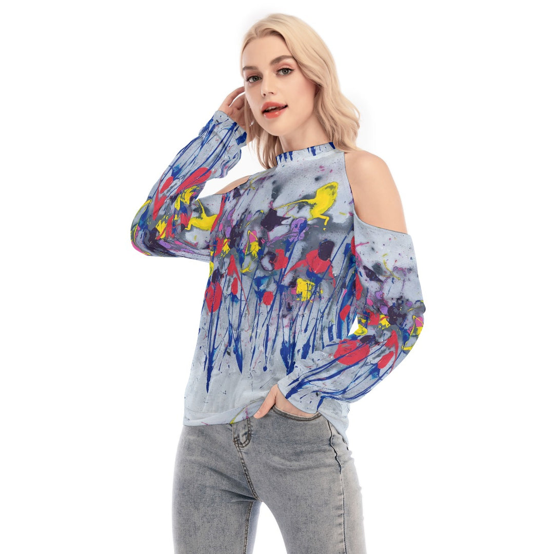 Women's Cold Shoulder Sweatirt- Blue