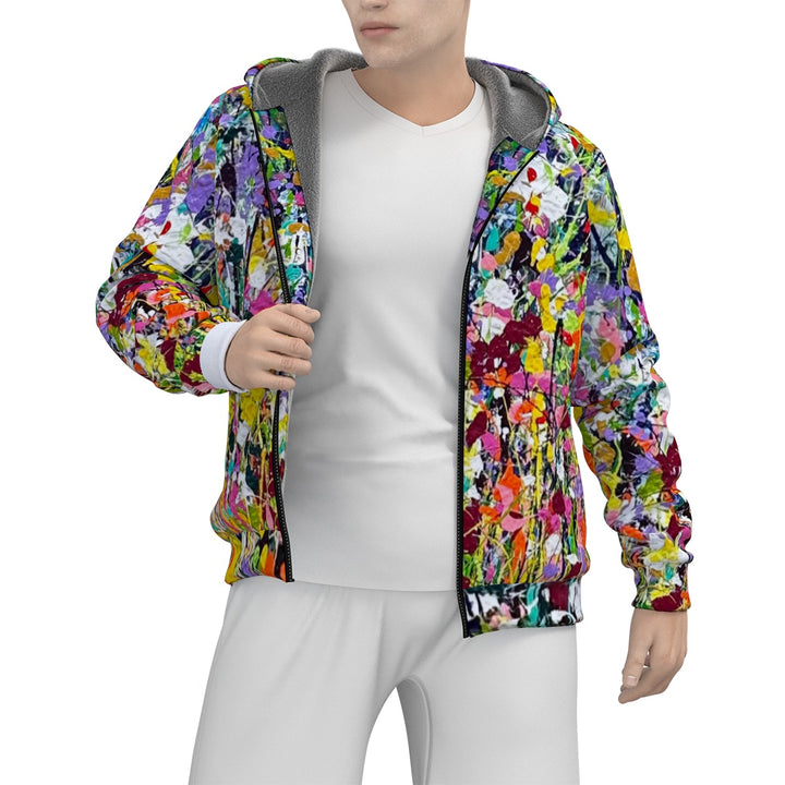 Women's (Unisex)Sherpa Fleece Zip Up Hoodie " Moon Garden"