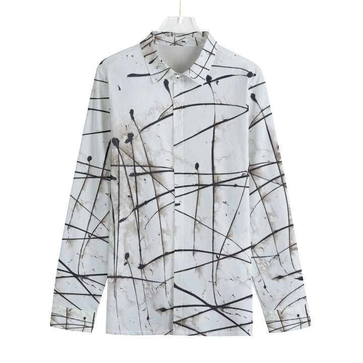 Men's Lapel Collar Shirt With Concealed Placket- White