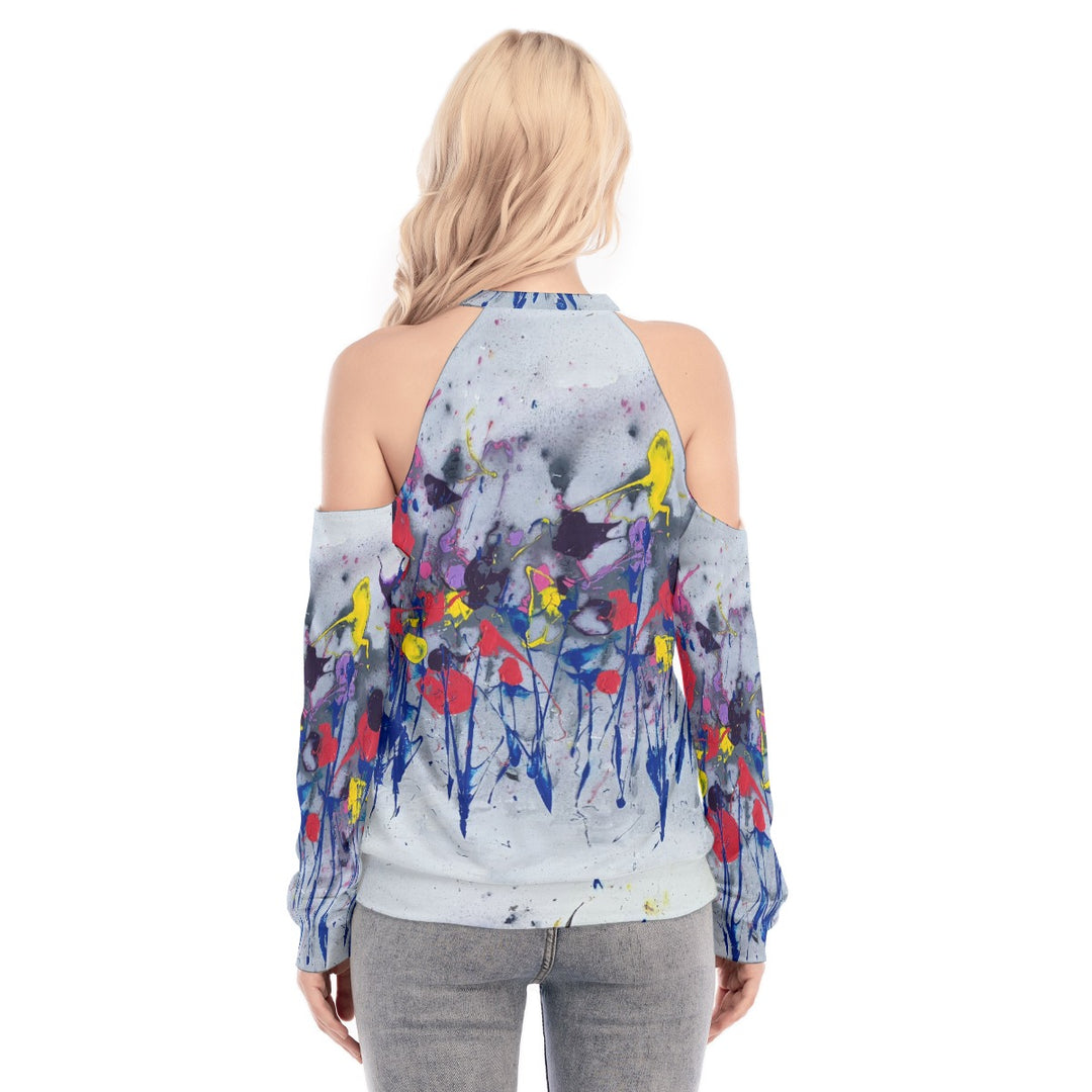 Women's Cold Shoulder Sweatirt- Blue