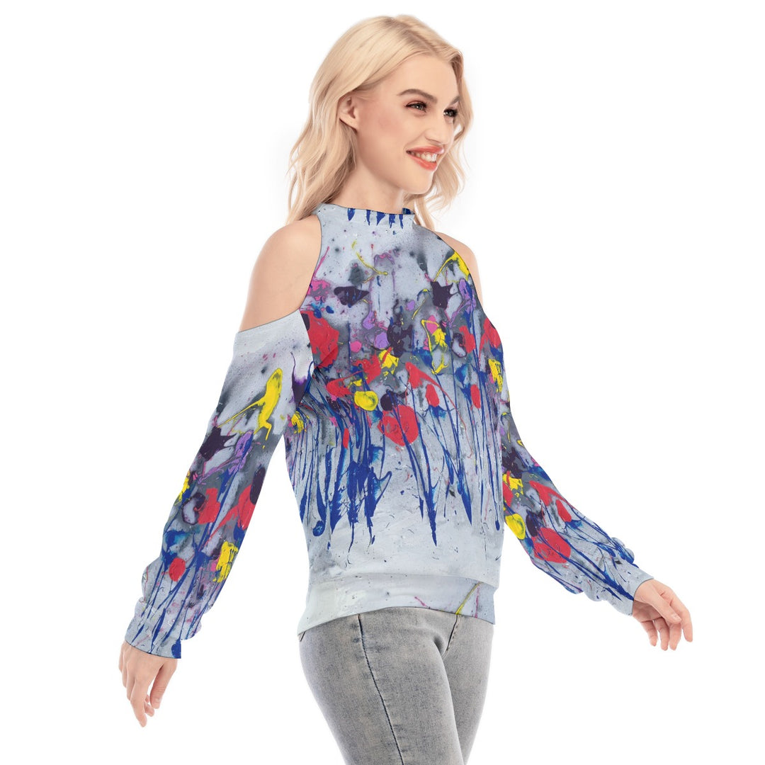 Women's Cold Shoulder Sweatirt- Blue