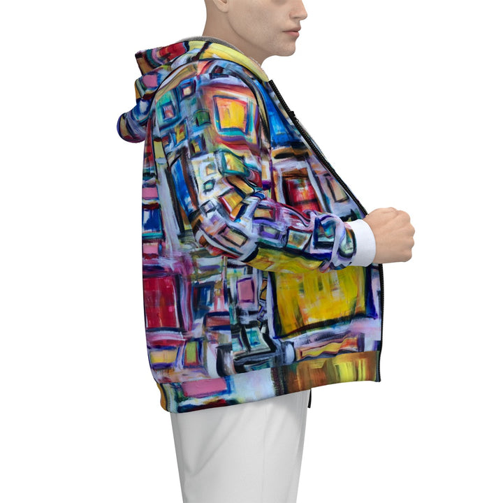 Women's Unisex Sherpa Fleece Zip Up Hoodie " Primary Cubes"