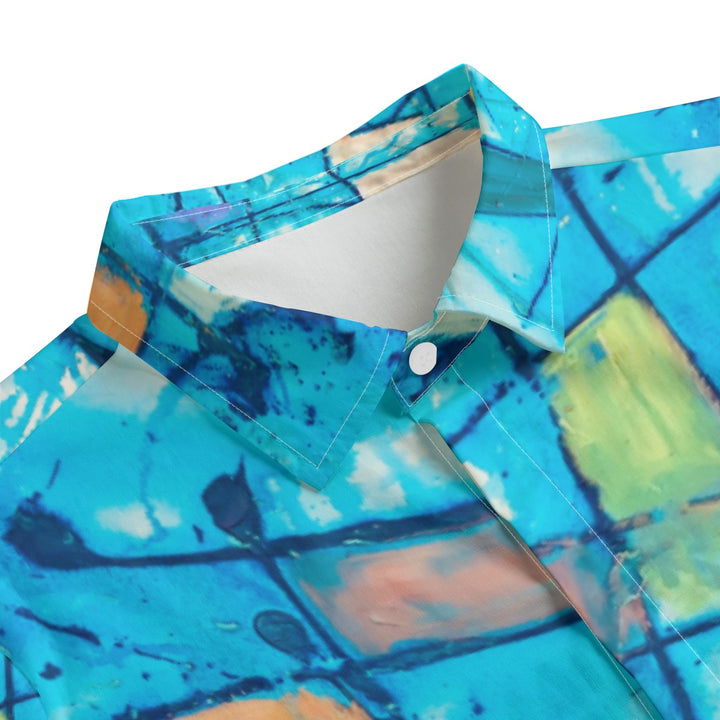 Men's Lapel Collar Shirt With Concealed Placket- Blue