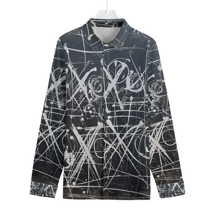 Men's Lapel Collar Shirt With Concealed Placket- Black