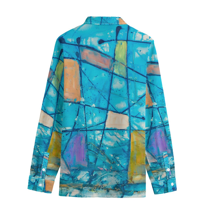 Men's Lapel Collar Shirt With Concealed Placket- Blue