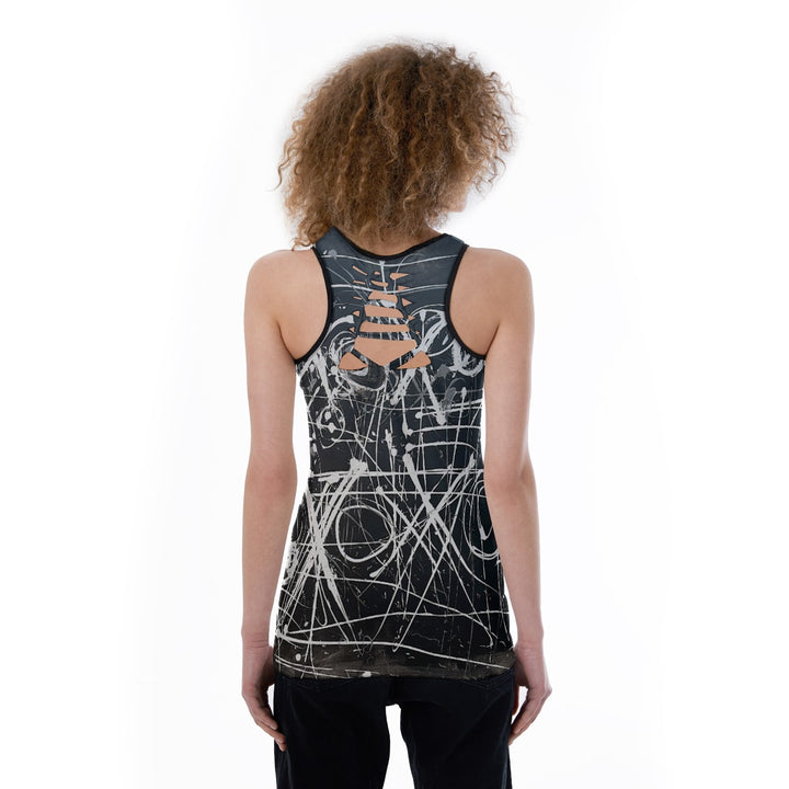 Women's Back Hollow Tank Top- Black