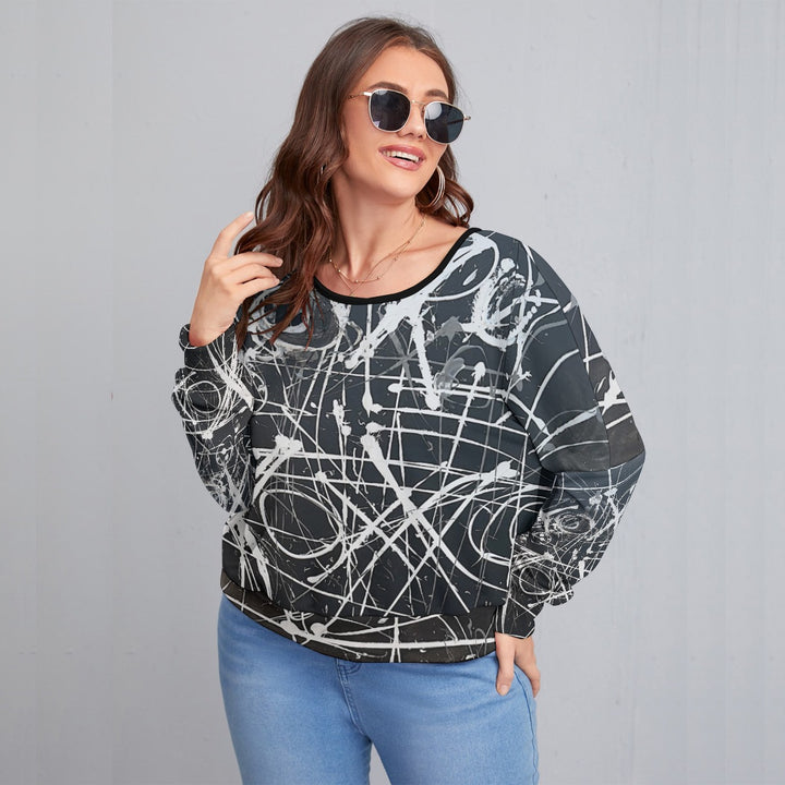 Women's Backless Sweatshirt With Bat Sleeve(Plus Size)- Black
