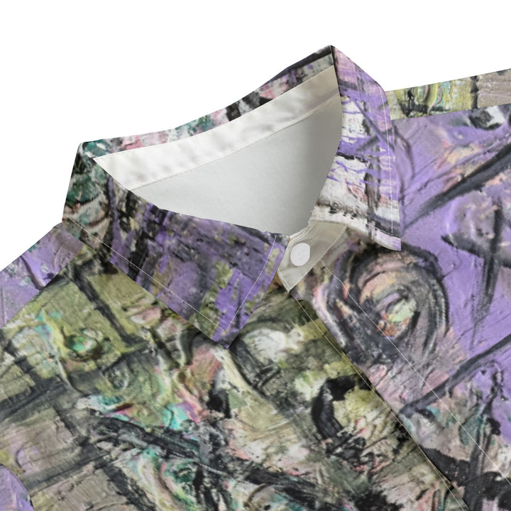 Men's Lapel Collar Shirt With Concealed Placket- Purple