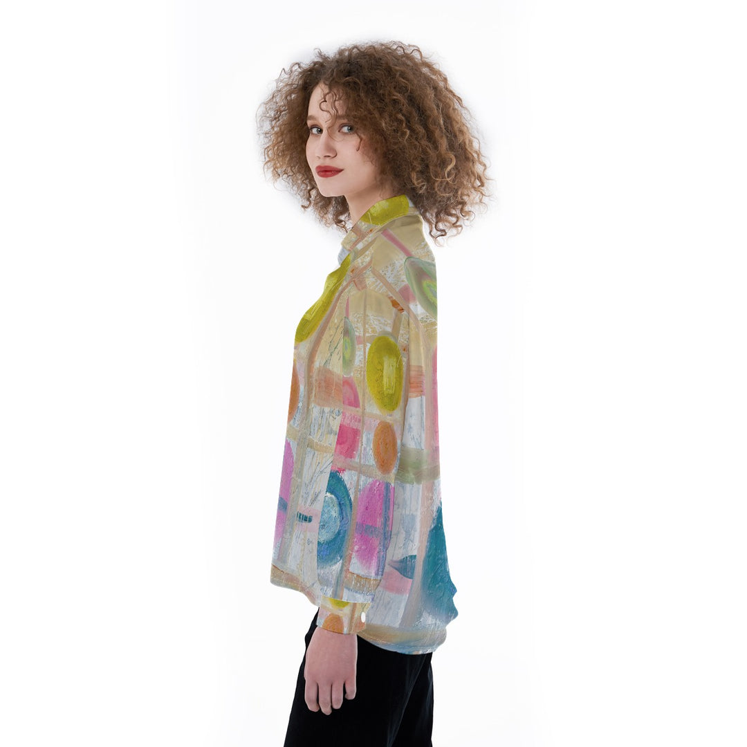 All-Over Print Women's Satin Shirt Abstracted spring color design