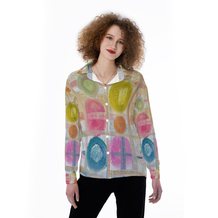 All-Over Print Women's Satin Shirt Abstracted spring color design