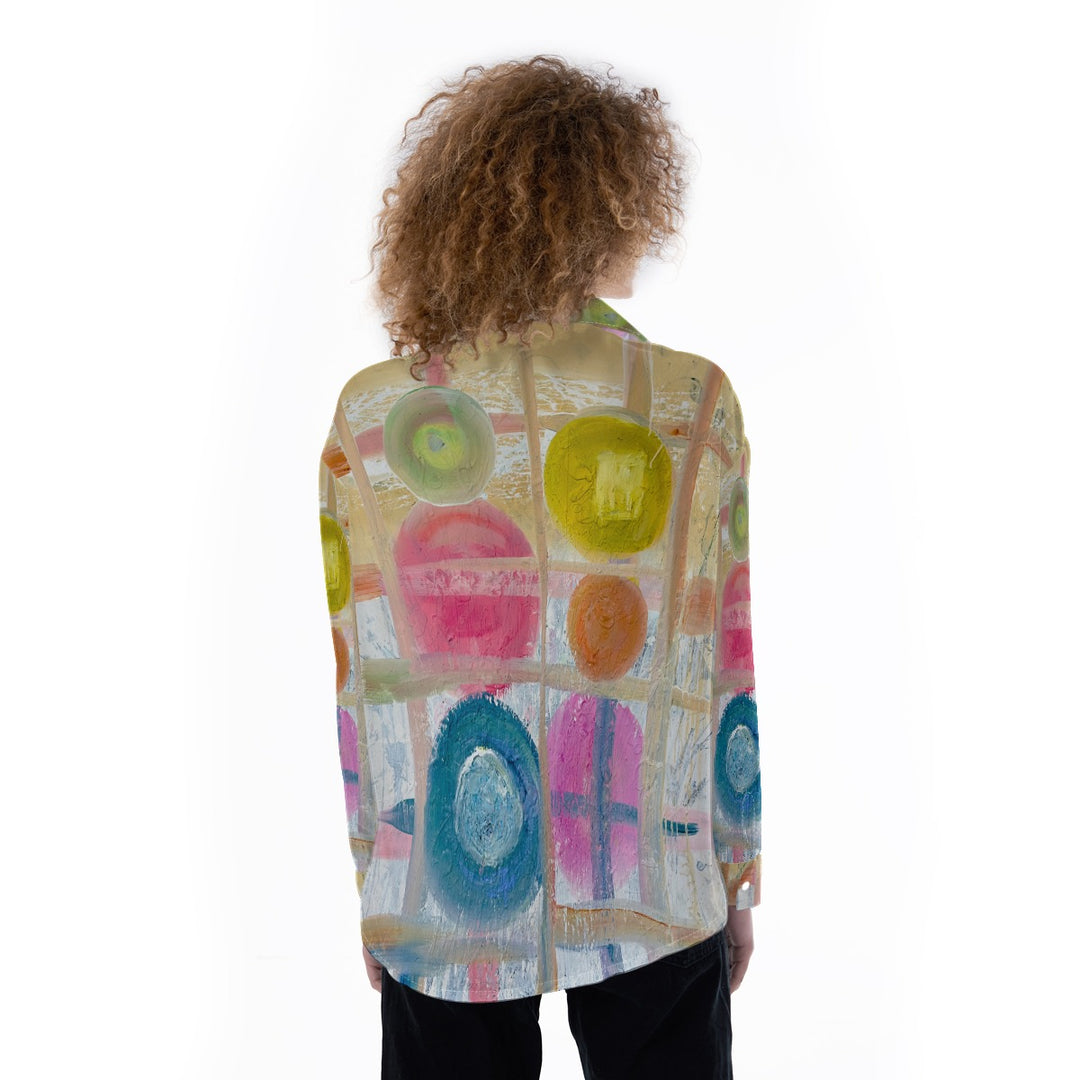 All-Over Print Women's Satin Shirt Abstracted spring color design