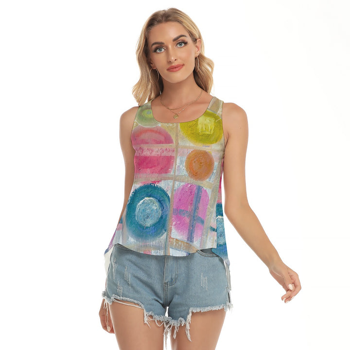 All-Over Print Women's Back Hollow Yoga Top Abstract spring colors