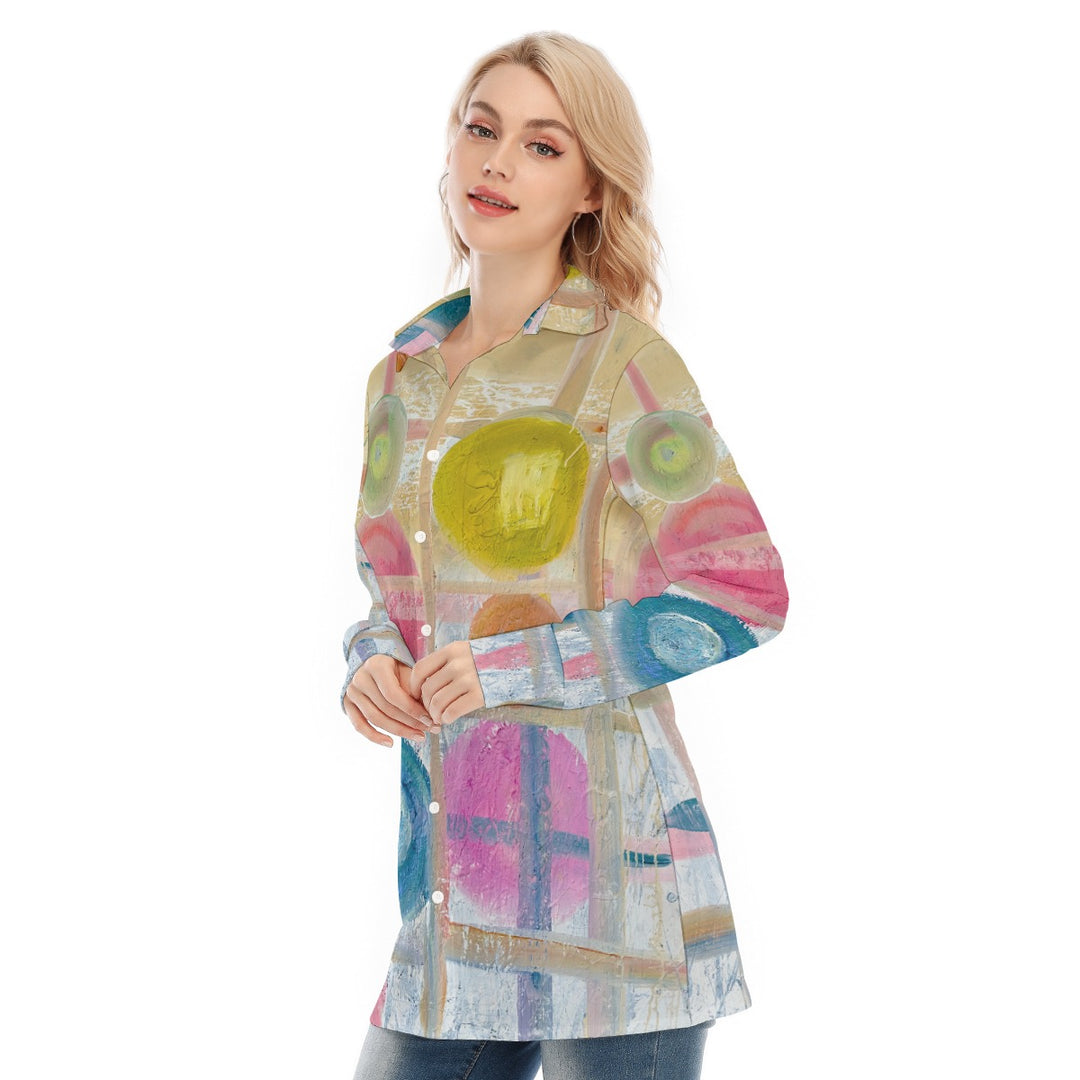 Women's Long Shirt  abstract Spring colors pattern
