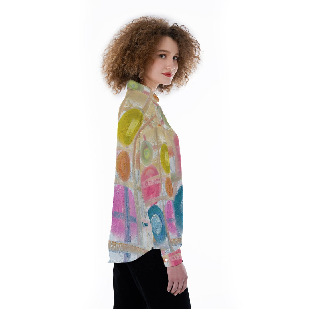 All-Over Print Women's Satin Shirt Abstracted spring color design