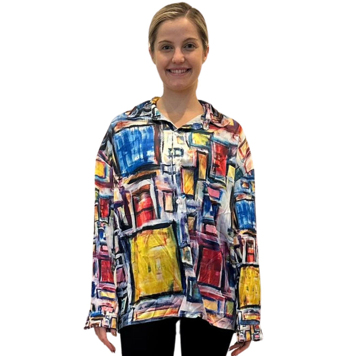 Women's Satin Shirt- "Shapes of Primary colors"