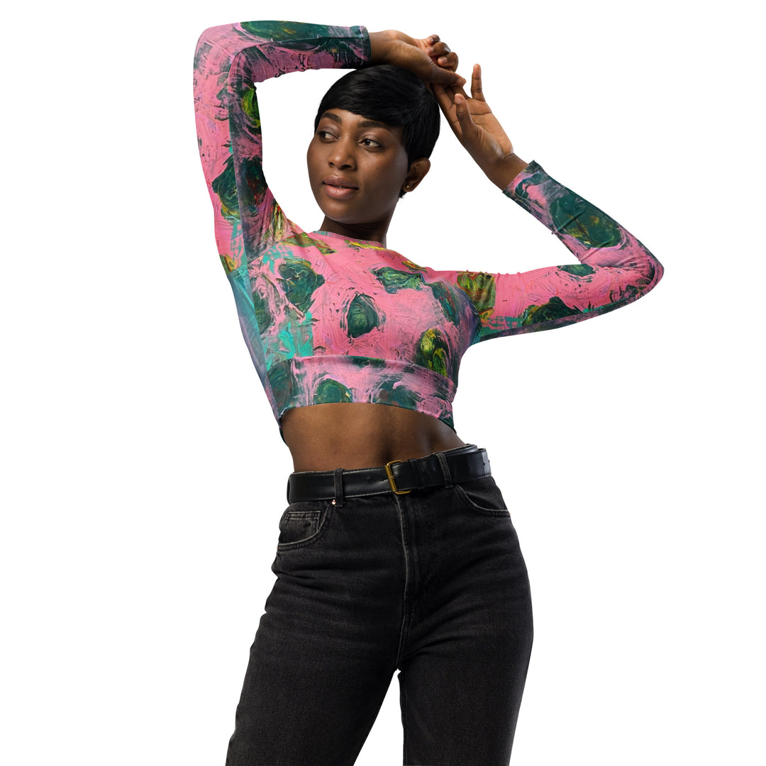 Women Recycled long-sleeve crop top- Light Pink