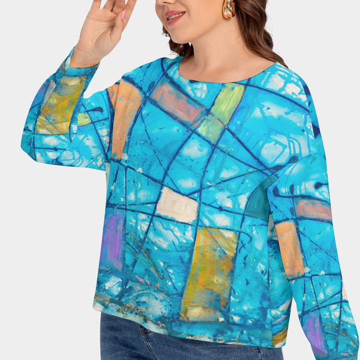 Women's Drop-shoulder Imitation Knitted Sweater - Blue