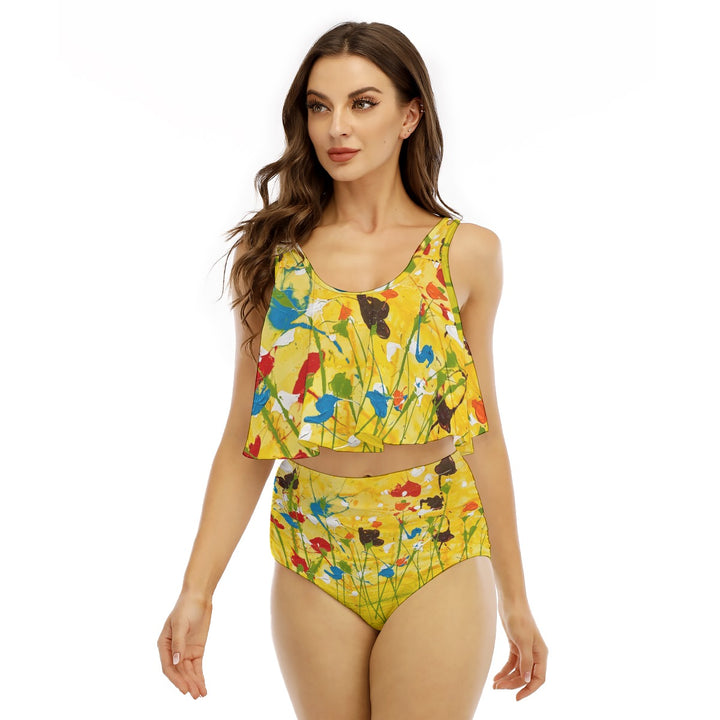 Women's Ruffled Vest Bikini Swimsuit "YELLOW GARDEN"