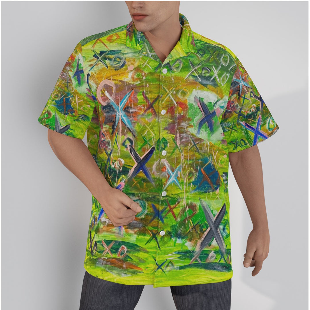 Men's Hawaiian Shirt With Button Closure- Yellow