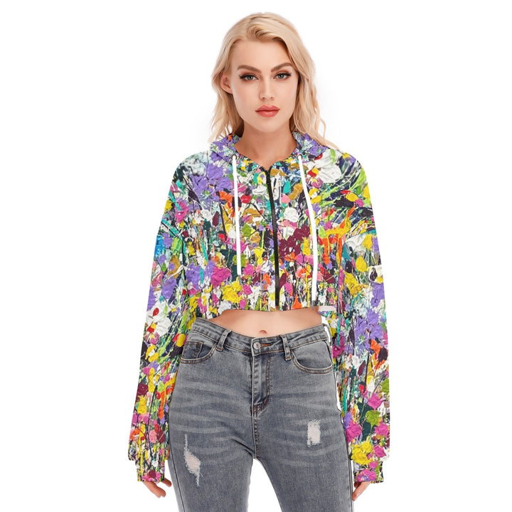 Women's Cropped Hoodie With Zipper Closure- Multi colors