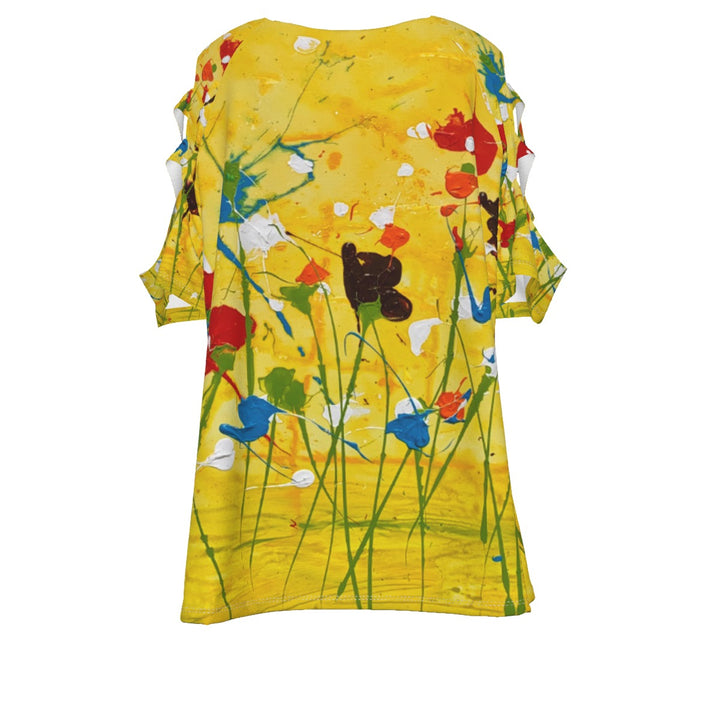 Casual Top with Petal Short Sleeve- Yellow