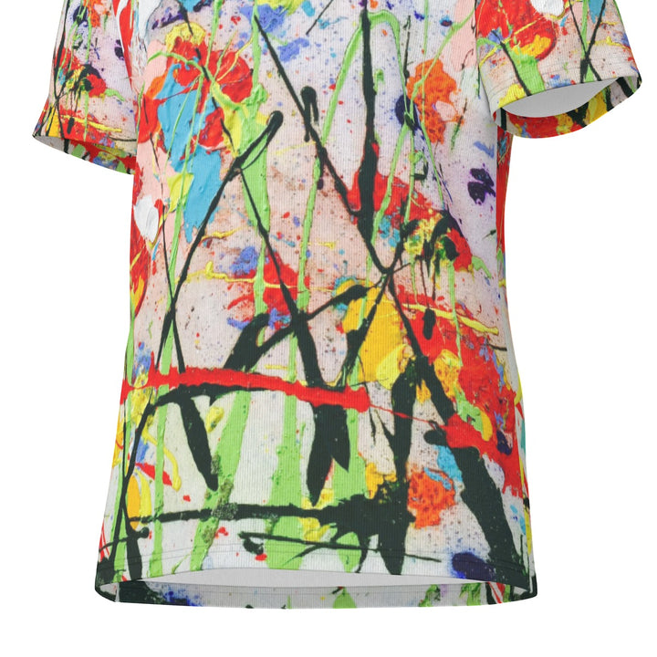Men's O-Neck Soft Cotton T-Shirt- Abstract with Red