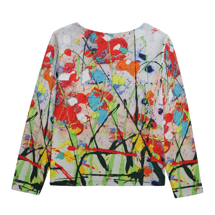 Boat Neckline Sweatshirt With Chest Pocket- Flower Design