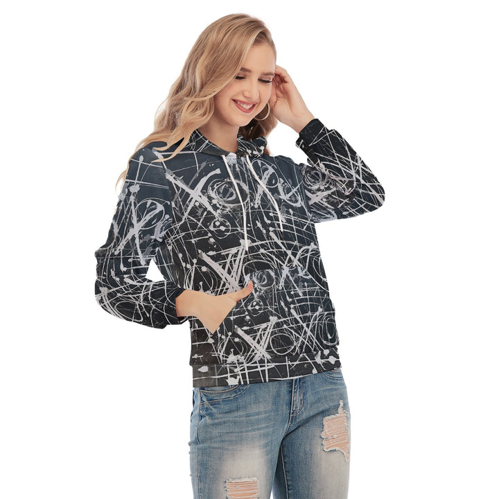 Women's Pullover Hoodie With Drawsting- Black