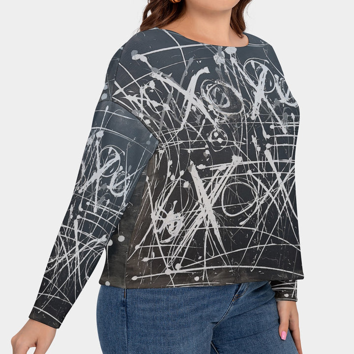 Women's Drop-shoulder Imitation Knitted Sweater - Black