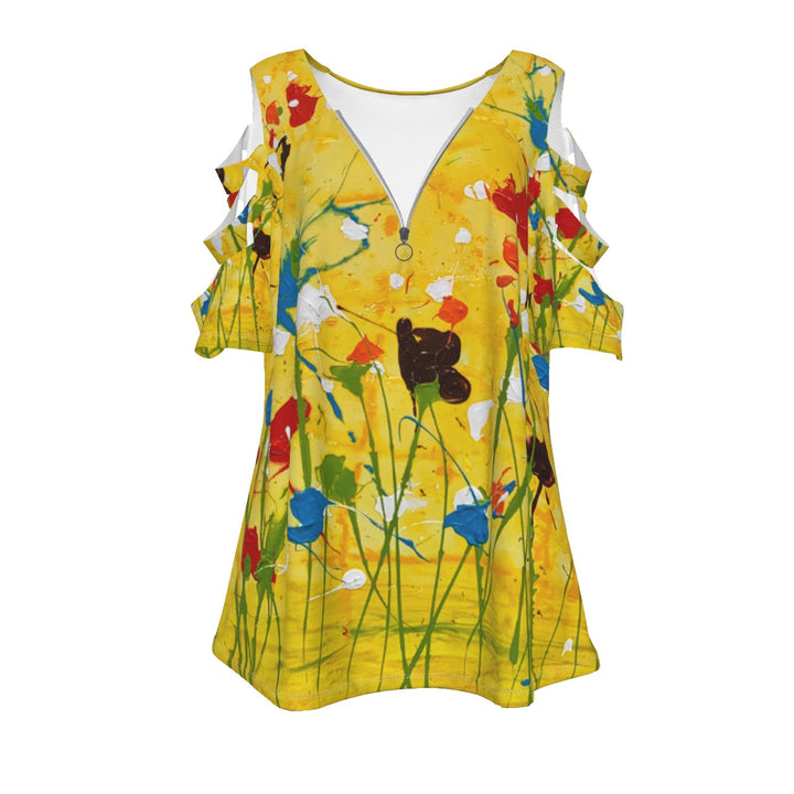 Casual Top with Petal Short Sleeve- Yellow