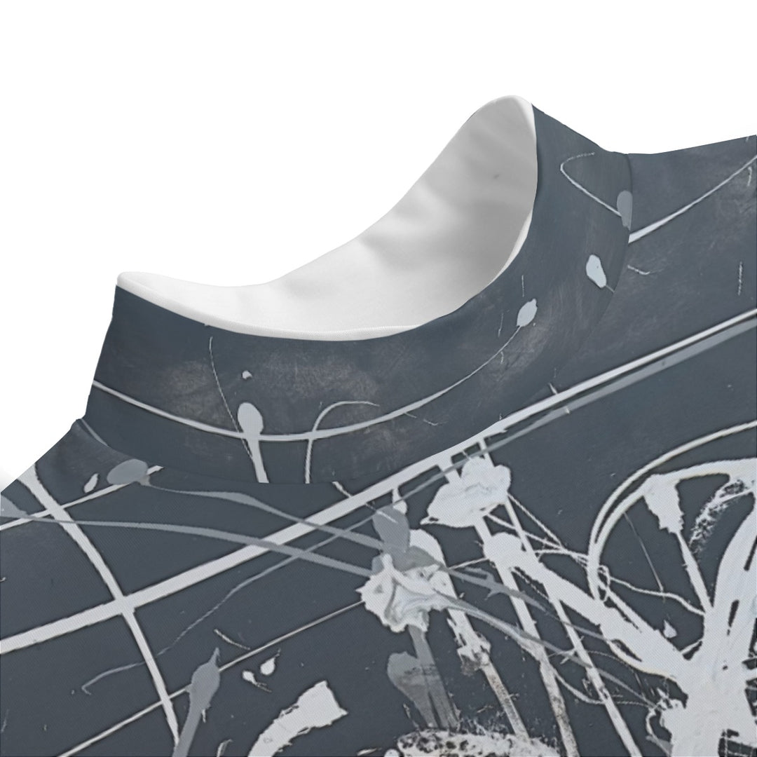 Unisex Mid-high Collar Drop Shoulder Sweatshirt- Black