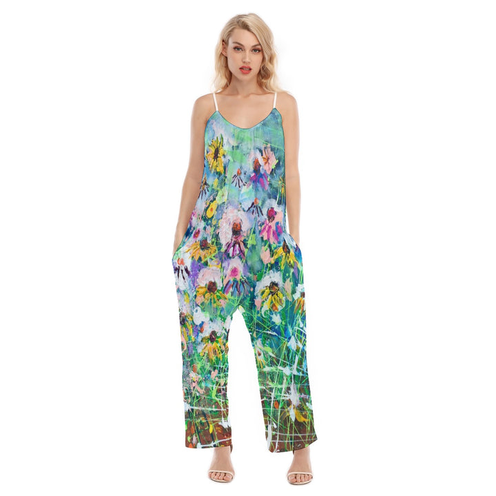 Women's Loose Cami Jumpsuit- Flower colour