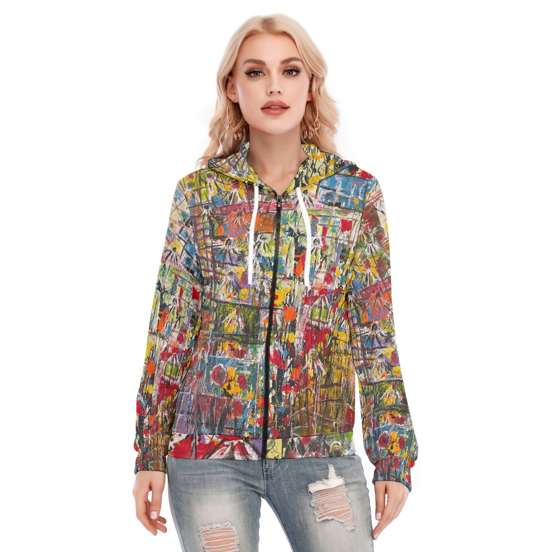 Women's Hoodie With Zipper- Multi-Colour
