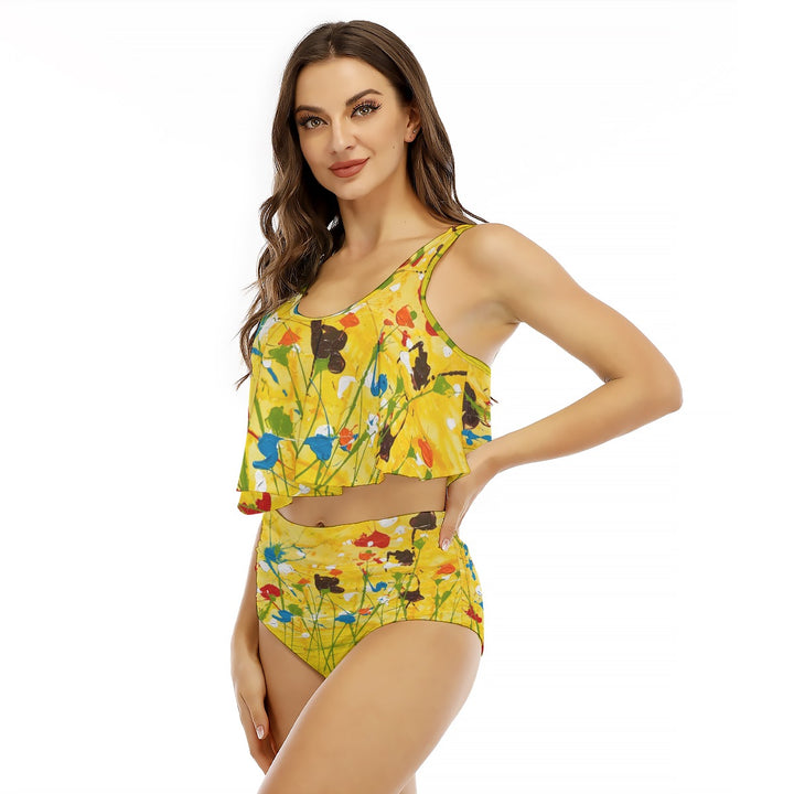 Women's Ruffled Vest Bikini Swimsuit "YELLOW GARDEN"