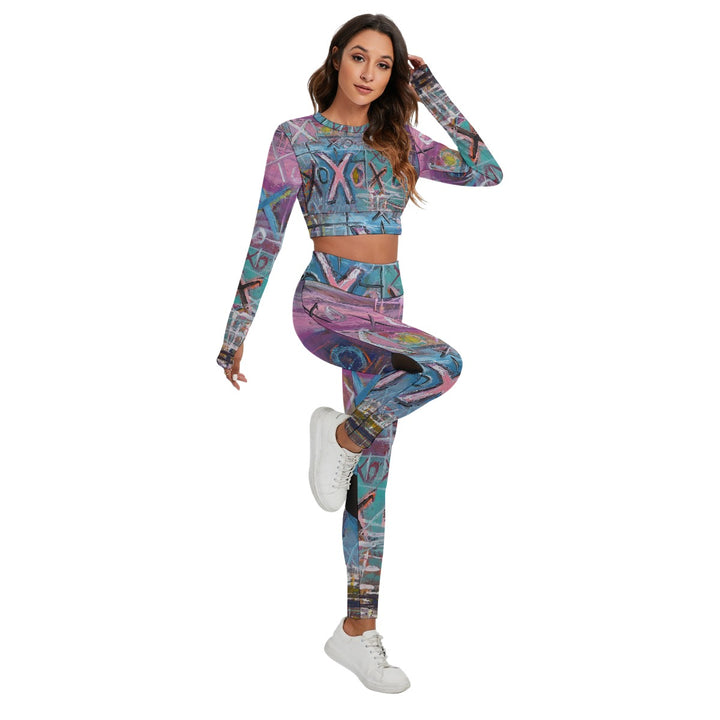 Women's Sport Set With Backless Top And Leggings- Purple