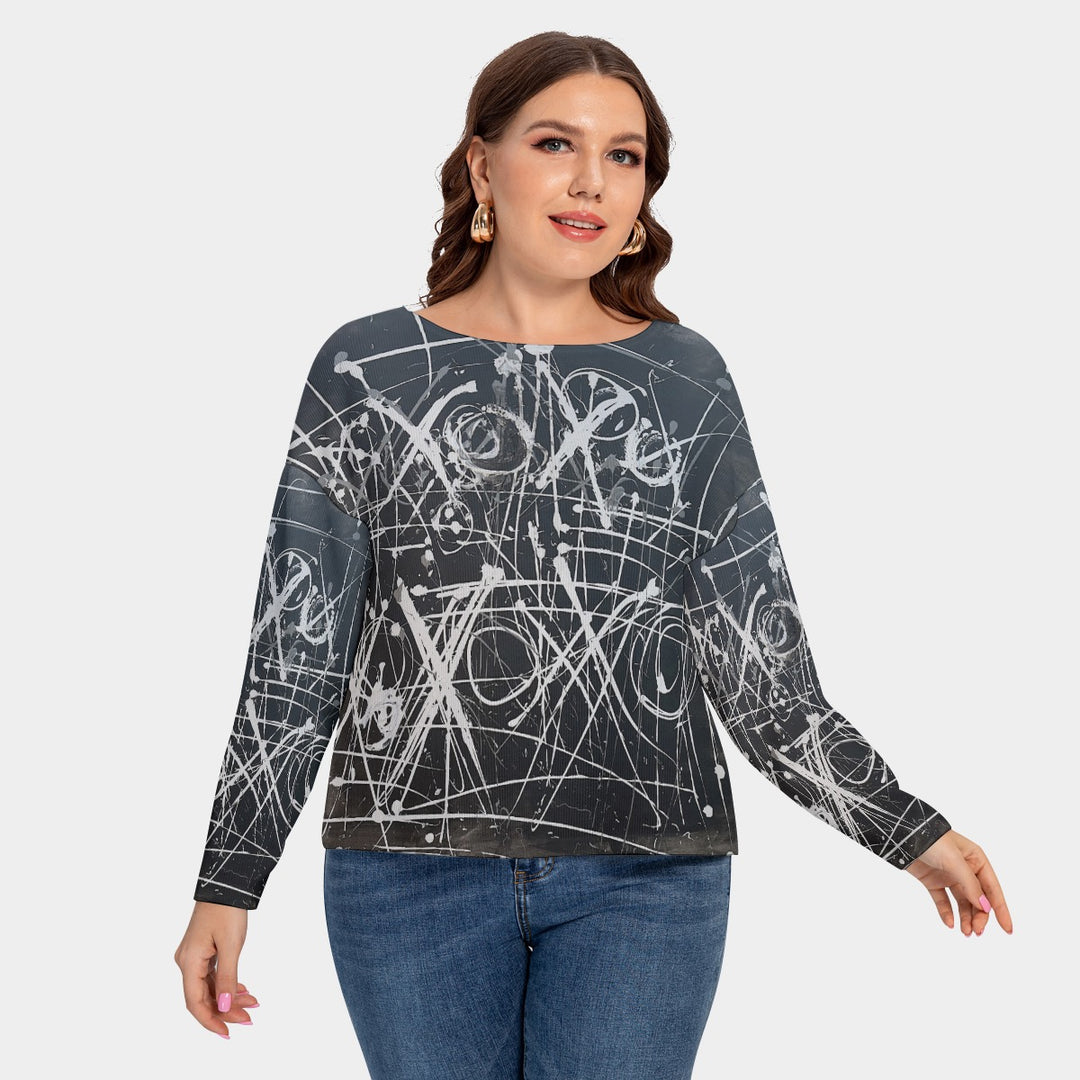 Women's Drop-shoulder Imitation Knitted Sweater - Black