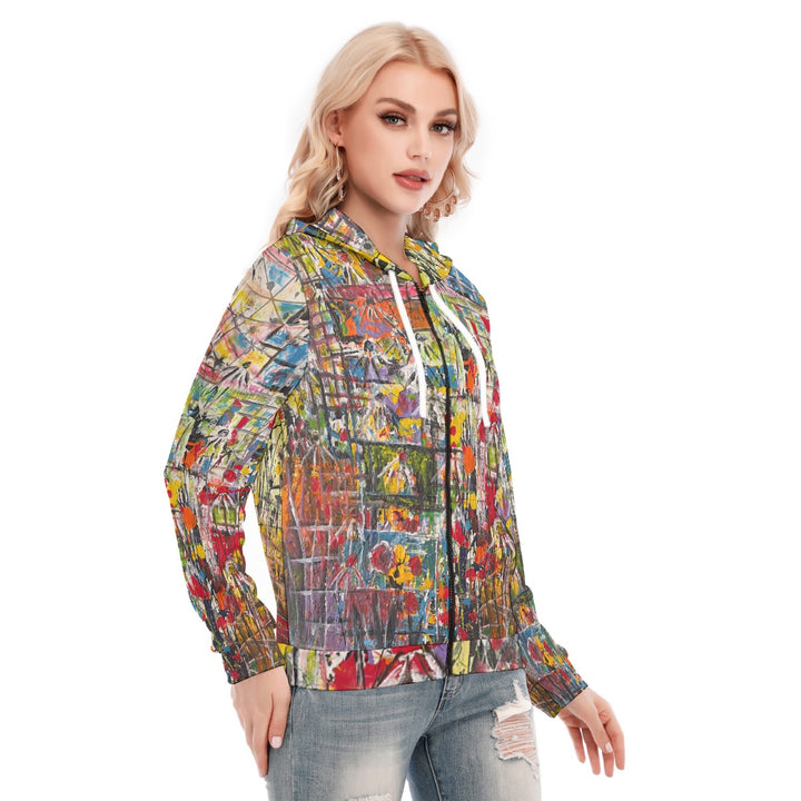 Women's Hoodie With Zipper- Multi-Colour